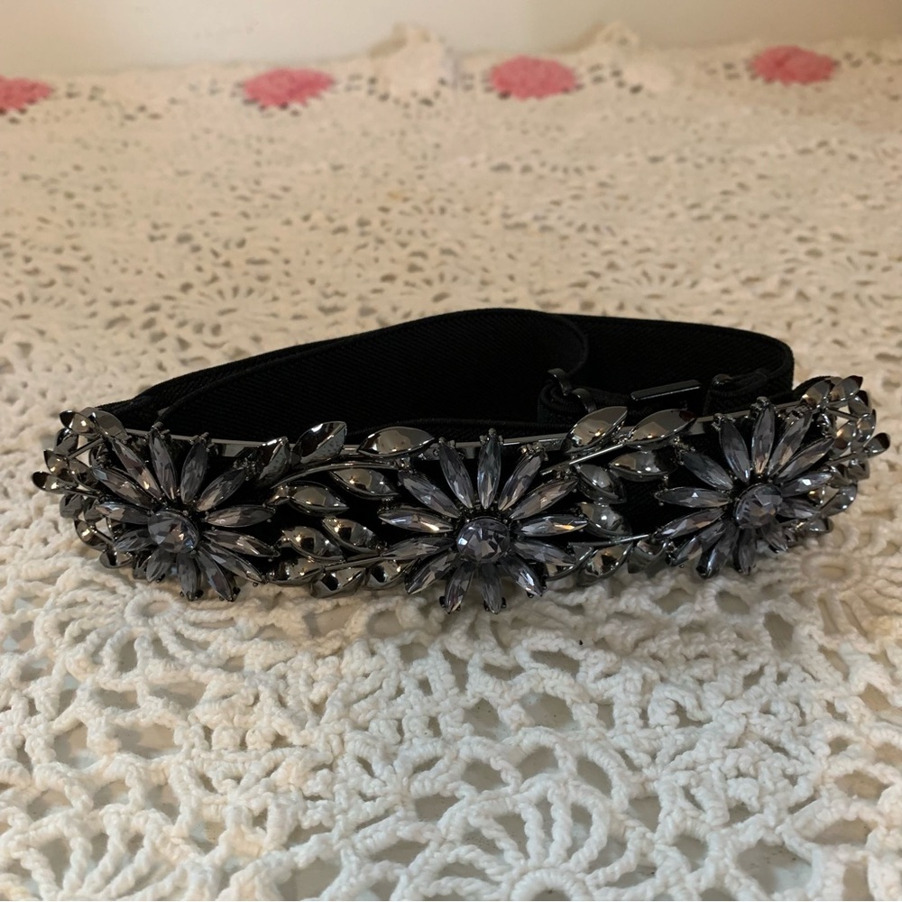 BCBGMaxAzria Crystal Floral Accent Statement Belt - Picture 3 of 9
